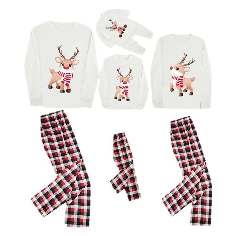 Ensemble de pyjama à manches longues pour la famille, imprimé élan de Noël 2024, vêtements de maison