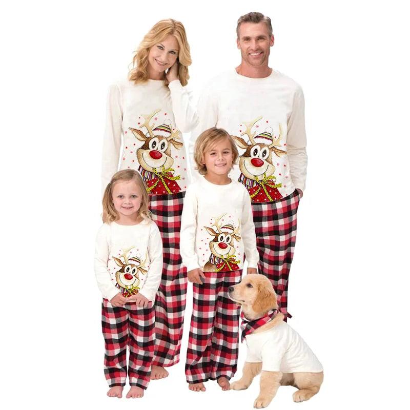 Ensemble de pyjama à manches longues pour la famille, imprimé élan de Noël 2024, vêtements de maison