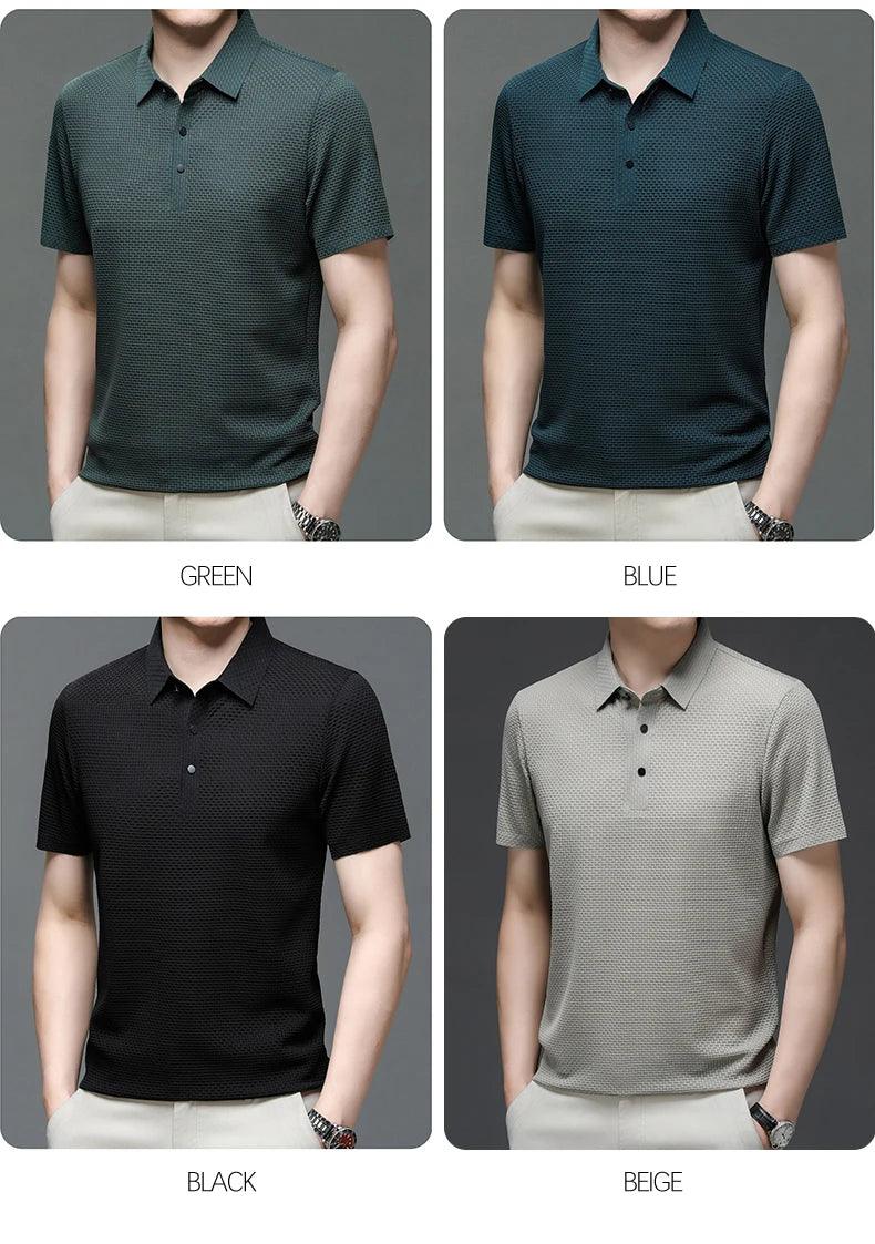 【High-quality】M-4XL Summer New Men's Short Sleeve T-shirt Cool and Breathable POLO Shirt Business Casual Sweat-absorbing Top