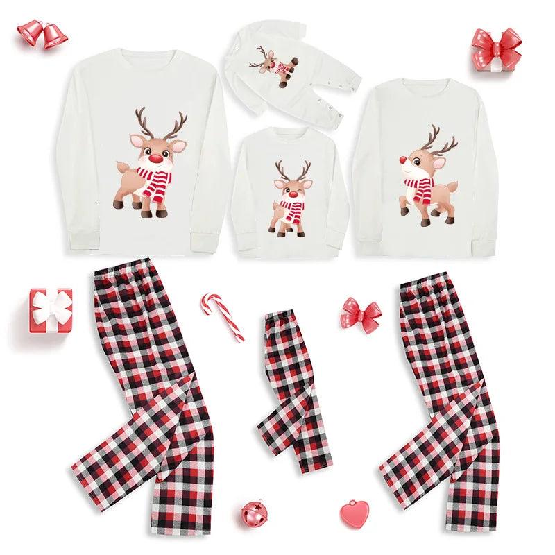 Ensemble de pyjama à manches longues pour la famille, imprimé élan de Noël 2024, vêtements de maison