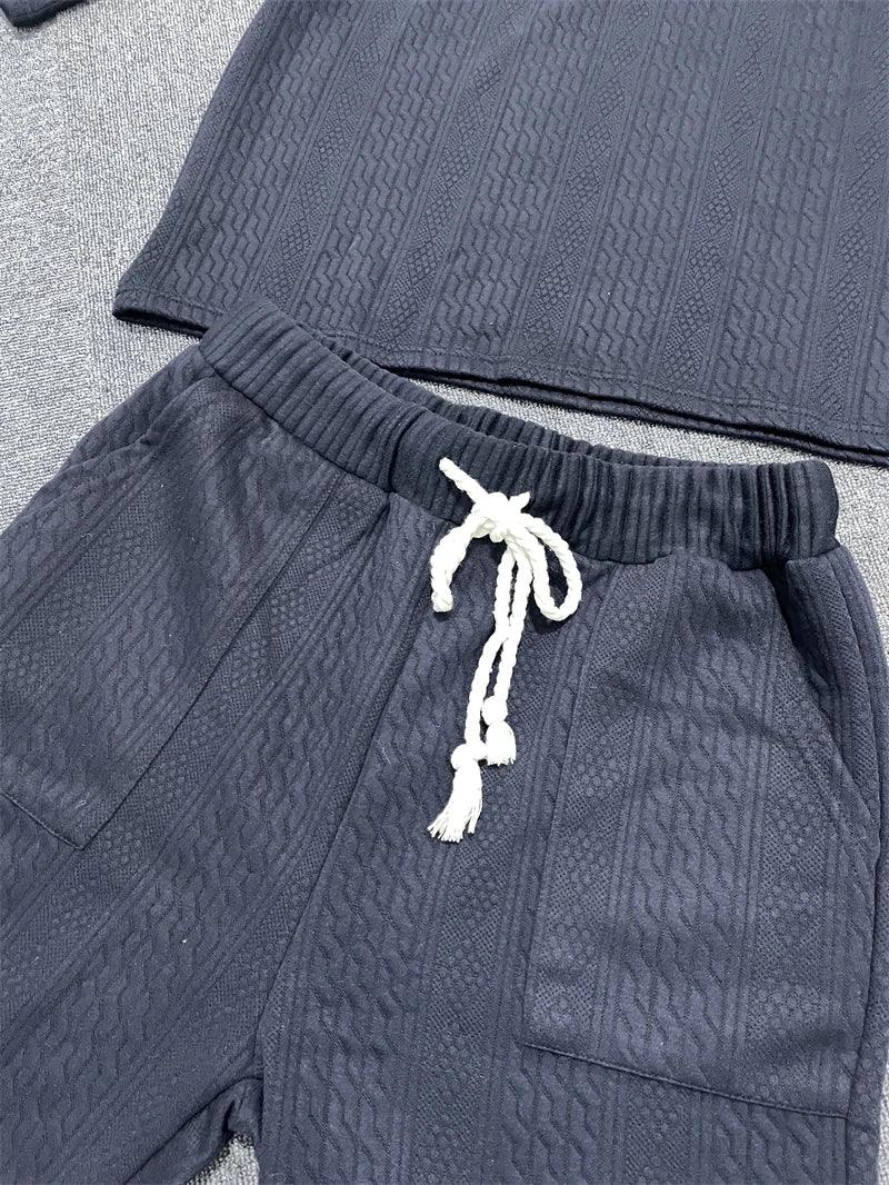 Summer Casual Shorts Set Knitted Two Piece Men's Clothing V-Neck Short Sleeve T-shirt and Shorts Streetwear Knit Outfits
