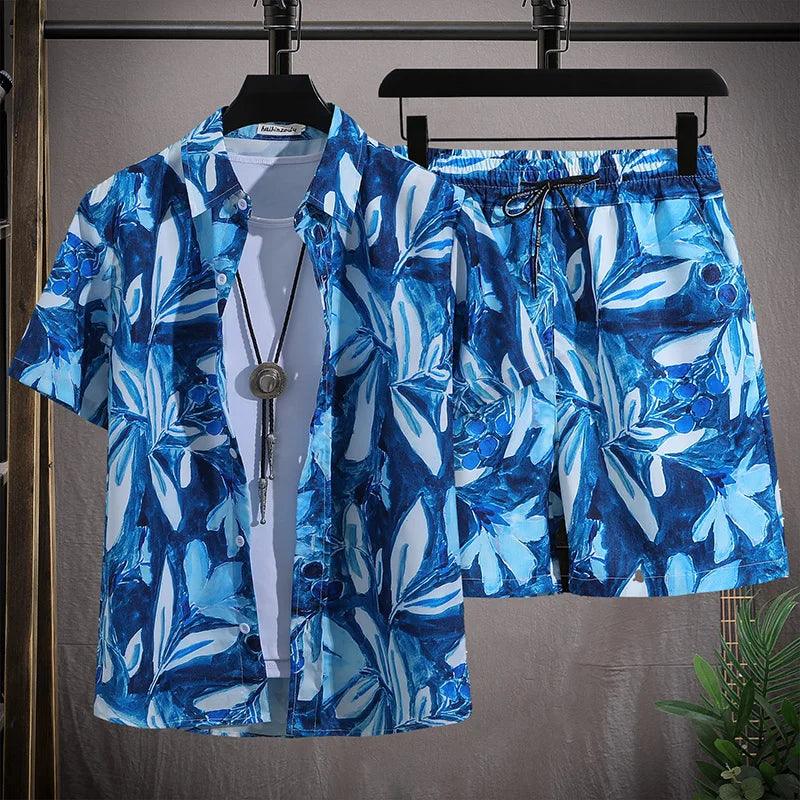 Men's Hawaiian Beach Set Single Breasted Short Sleeve Shirt and Shorts Casual Summer Vacation Travel Outfit