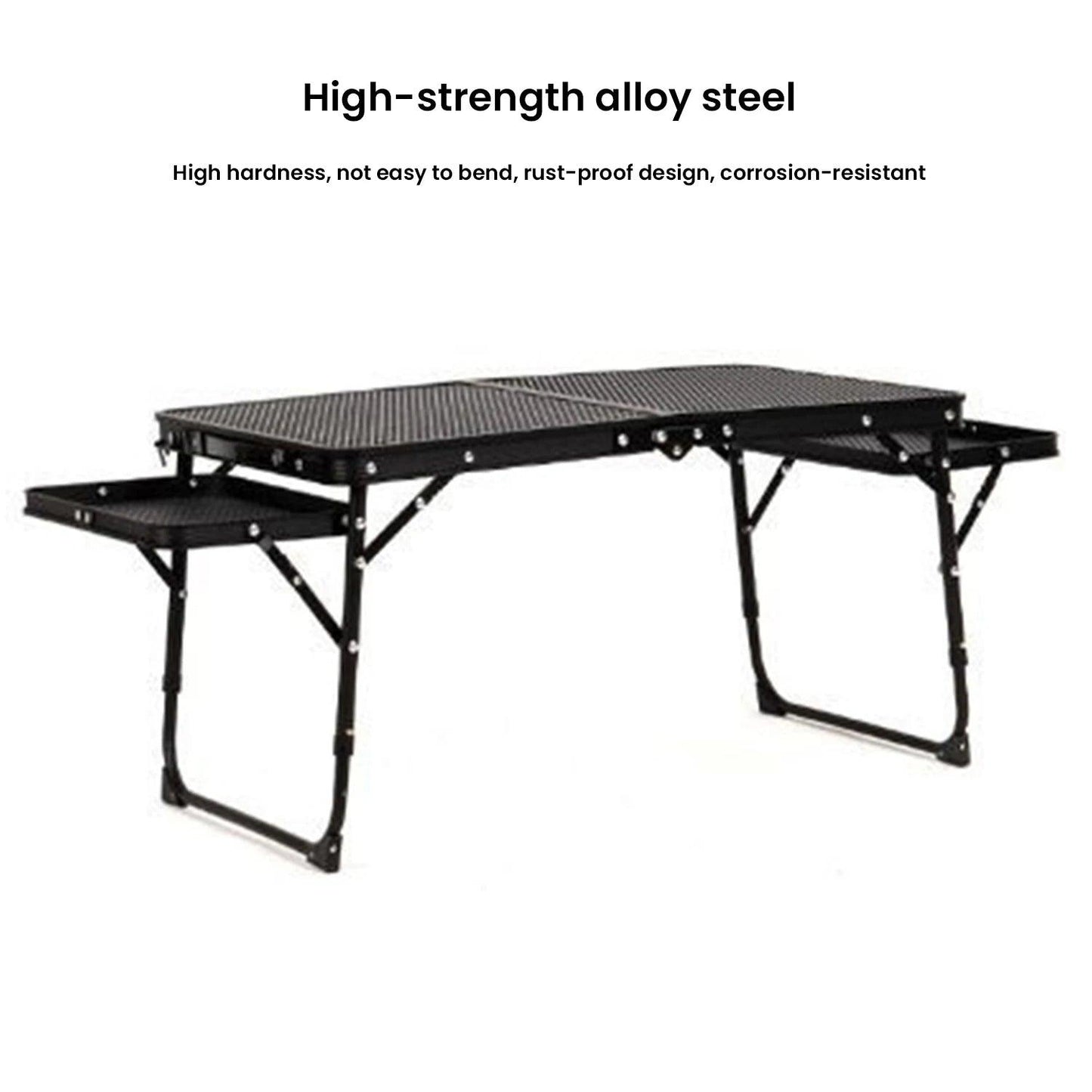 Table de camping pliante en maille de fer, table de camping portable en plein air avec étagère relevable, table à manger en alliage d'aluminium