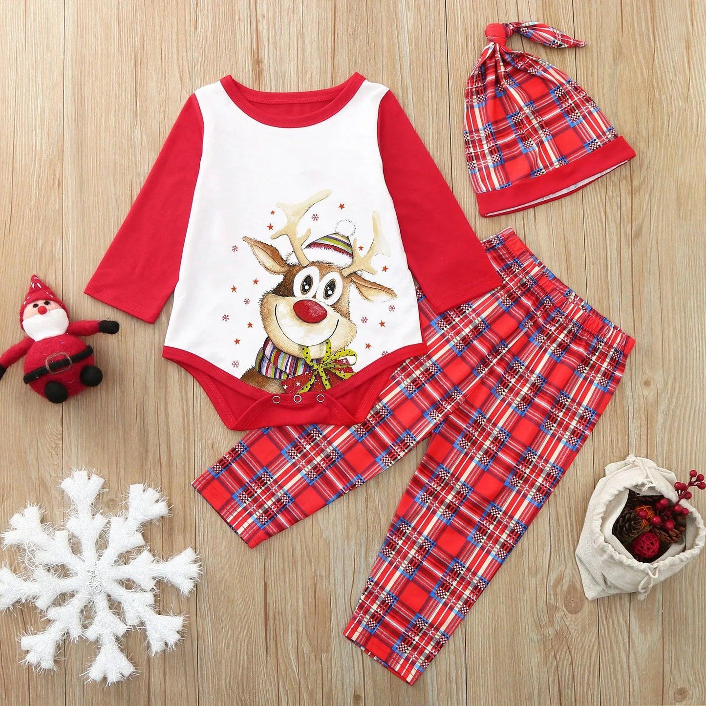 Ensemble de pyjama à manches longues pour la famille, imprimé élan de Noël 2024, vêtements de maison