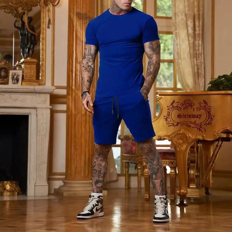 Fashionable and casual summer outdoor sports suit men's breathable T-shirt shorts casual and fashionable two-piece set