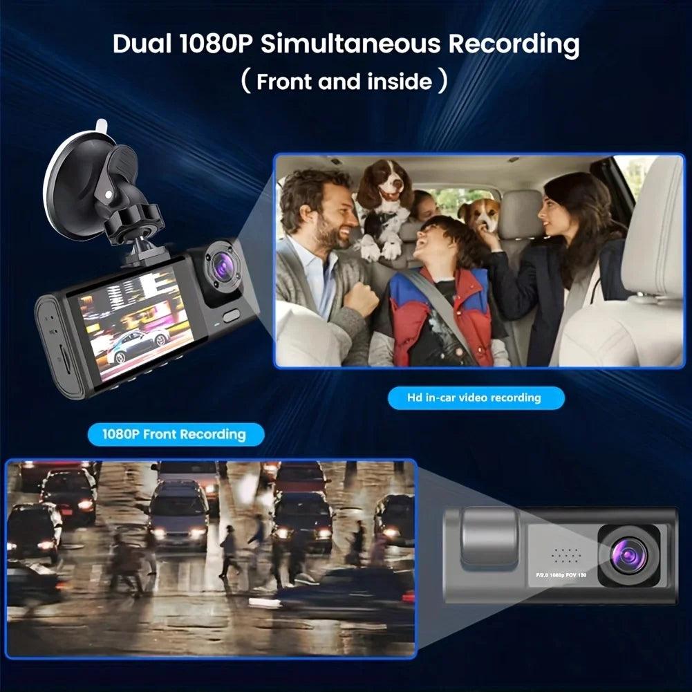 Caméra embarquée avec vision nocturne infrarouge, enregistrement en boucle et écran IPS 2 pouces 1080p, 3 caméras, enregistreur DVR, enregistreur vidéo, DVR de véhicule