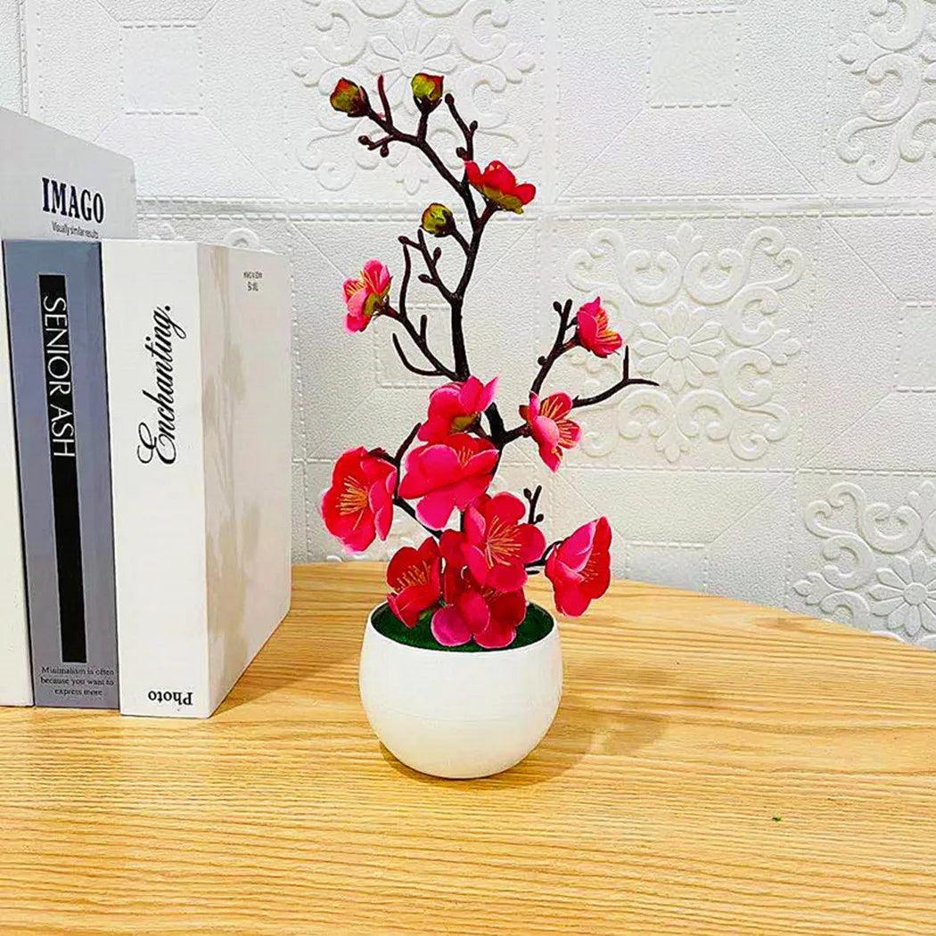 Bonsai Silk Flowers Plum Blossoms Artificial Plant Fake Flowers Pot Flores Sakura Tree Branches Home Room Decoration