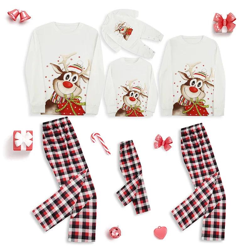 Ensemble de pyjama à manches longues pour la famille, imprimé élan de Noël 2024, vêtements de maison