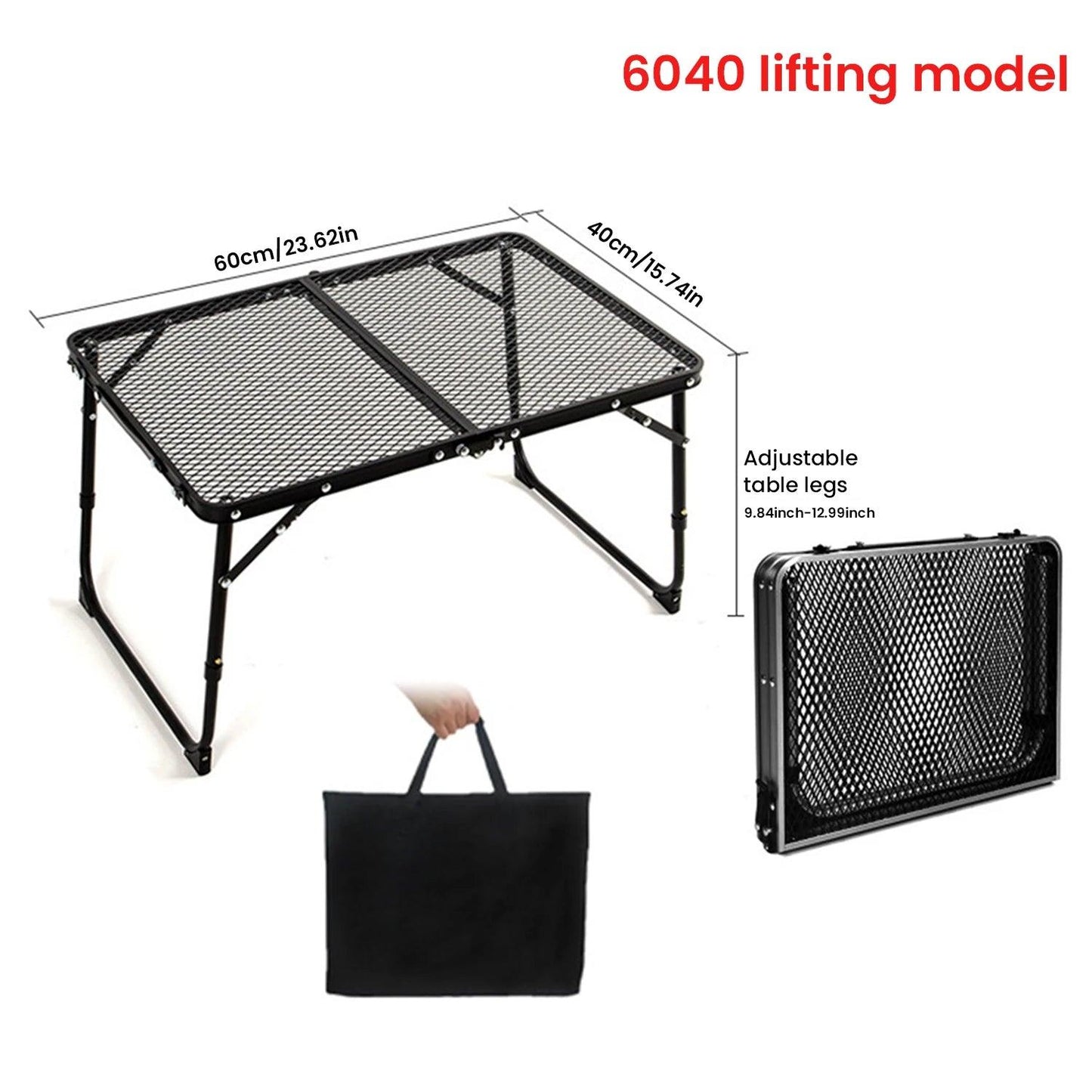 Table de camping pliante en maille de fer, table de camping portable en plein air avec étagère relevable, table à manger en alliage d'aluminium