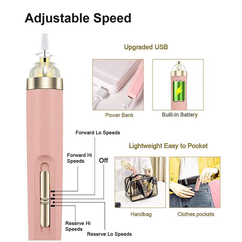 Ponceuse à ongles électrique 5 en 1 avec lumière, mini stylo de manucure électrique portable pour enlever le gel