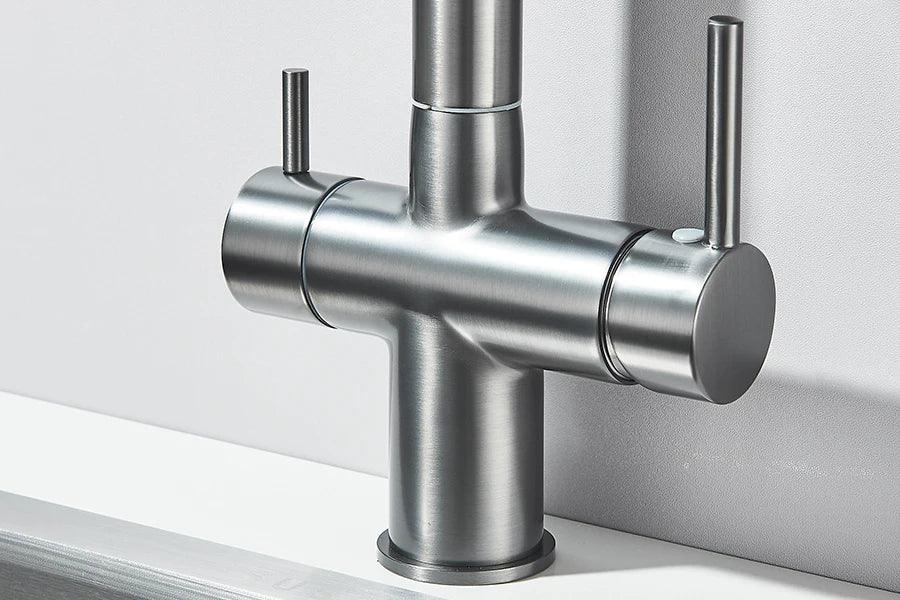 Robinet d'évier de cuisine filtré, douchette extractible, rotation à 360°, filtre à eau, double pulvérisateur, robinet d'eau potable, mitigeur d'évier