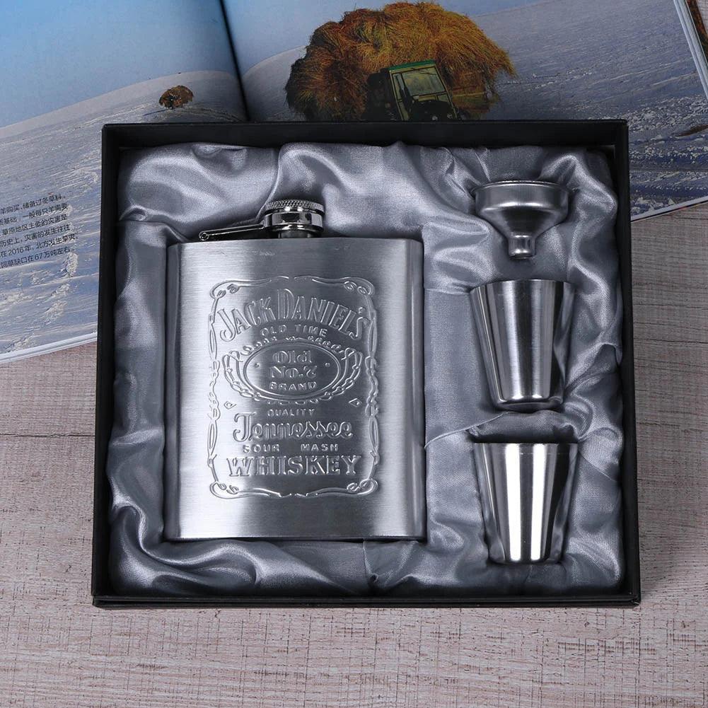 Flasque de poche portable en acier inoxydable pour whisky, 227 ml, contenant pour boissons alcoolisées, coffret cadeau, bouteille de vodka, outils