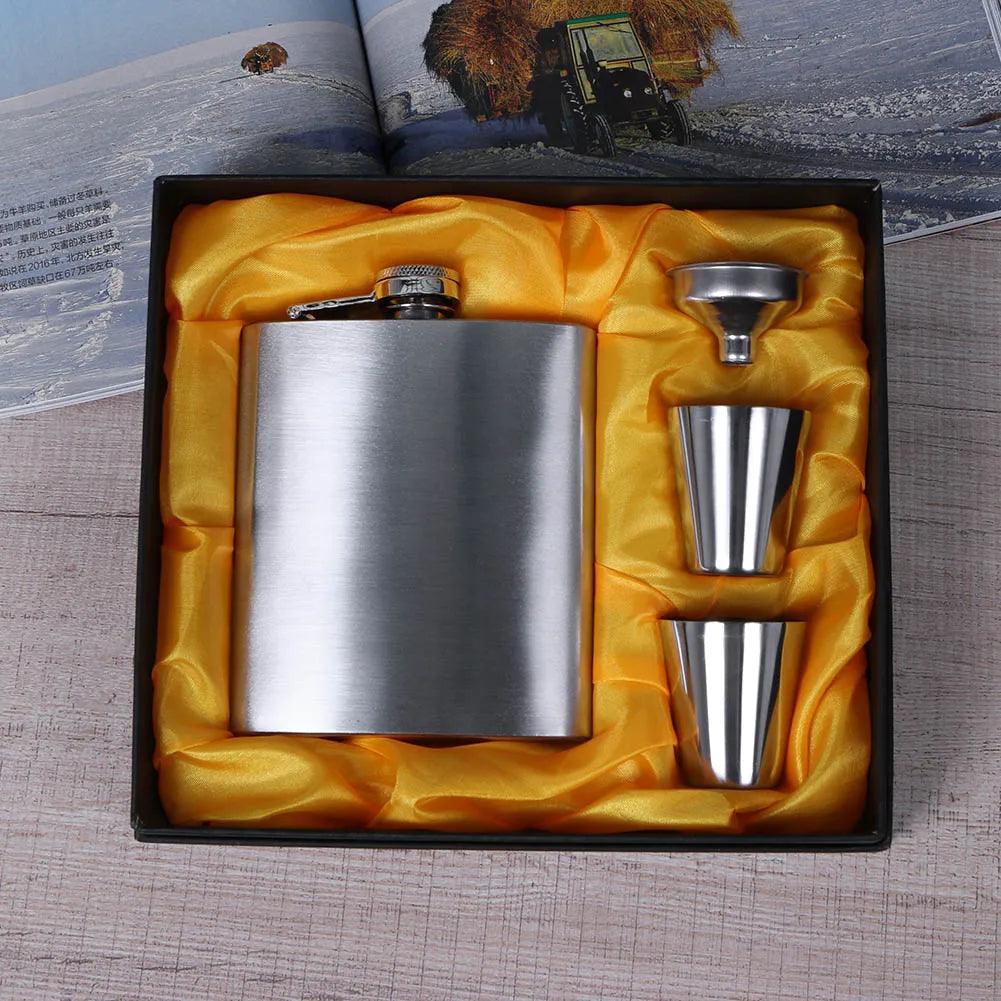 Flasque de poche portable en acier inoxydable pour whisky, 227 ml, contenant pour boissons alcoolisées, coffret cadeau, bouteille de vodka, outils