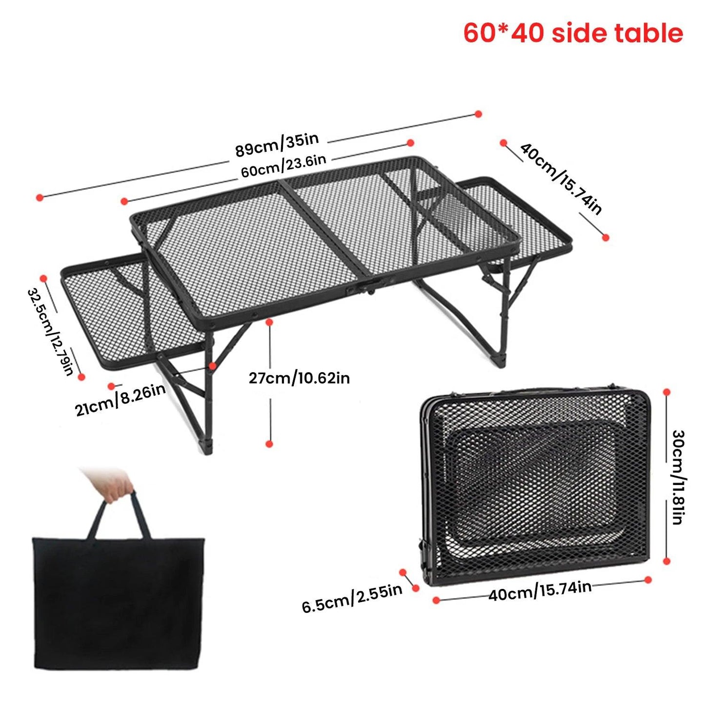 Table de camping pliante en maille de fer, table de camping portable en plein air avec étagère relevable, table à manger en alliage d'aluminium