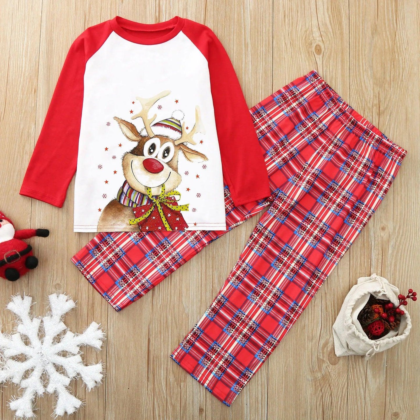Ensemble de pyjama à manches longues pour la famille, imprimé élan de Noël 2024, vêtements de maison
