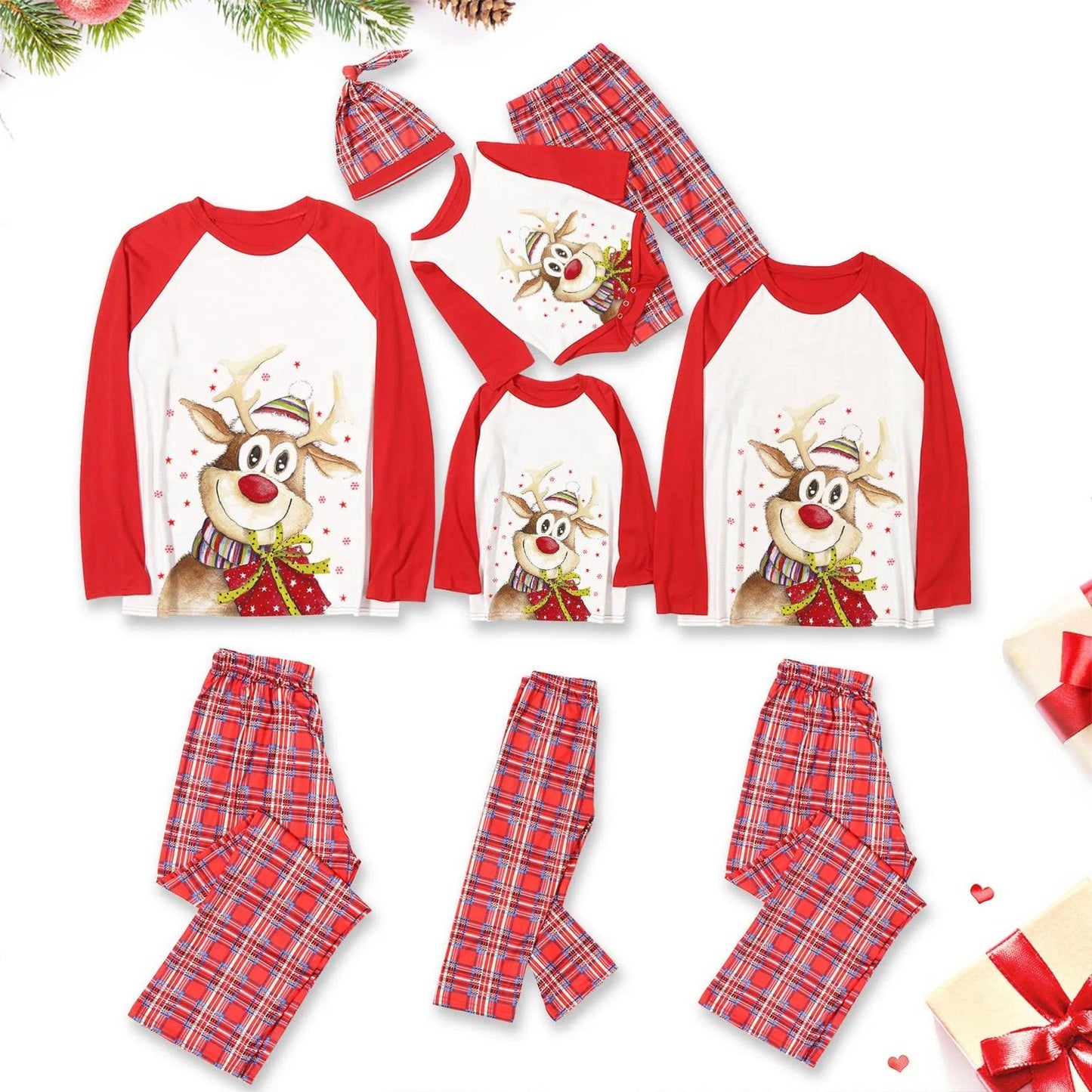 Ensemble de pyjama à manches longues pour la famille, imprimé élan de Noël 2024, vêtements de maison