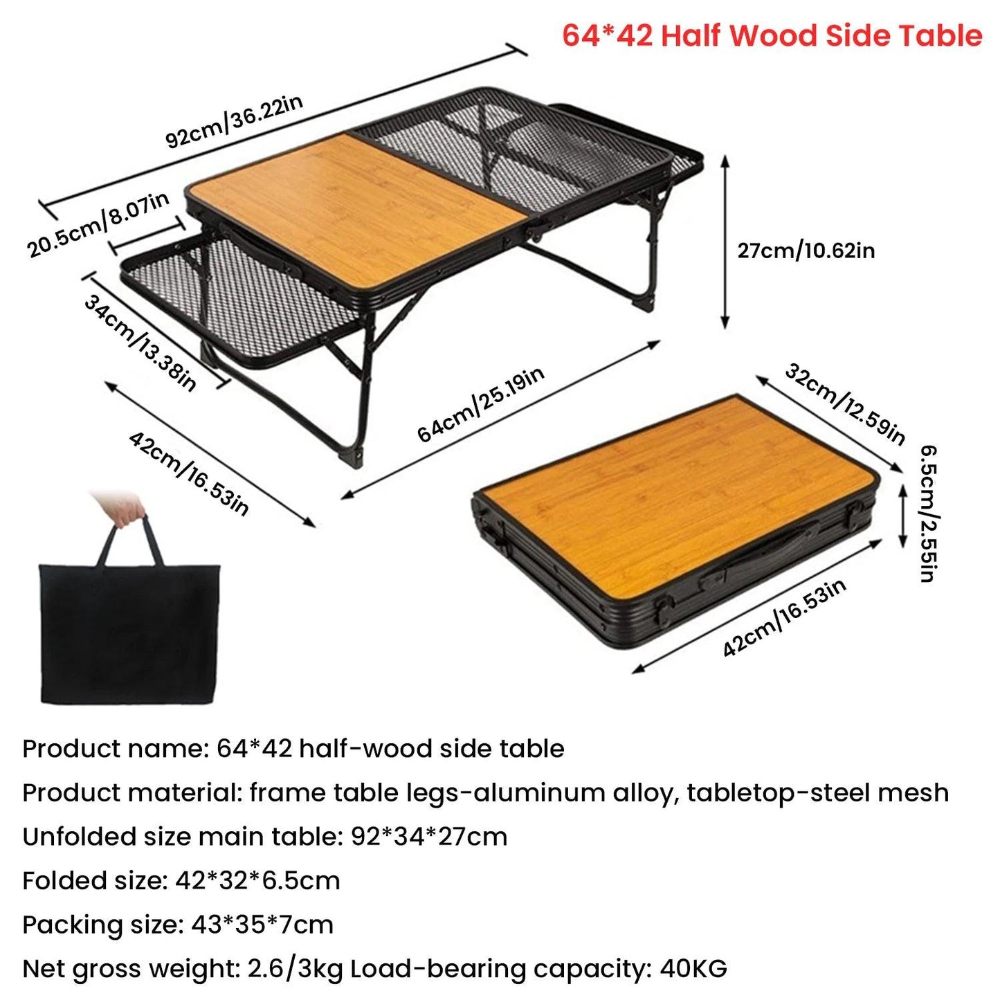 Table de camping pliante en maille de fer, table de camping portable en plein air avec étagère relevable, table à manger en alliage d'aluminium