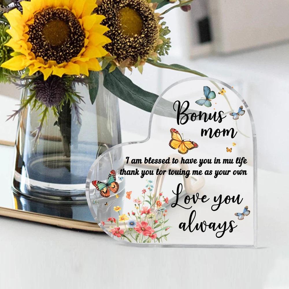 1 cadeau transparent, cadeau de la part de ma fille et de mon fils pour ma meilleure maman, cadeau en forme de cœur pour ma mère, ornements pour la maison, cadeau d'anniversaire