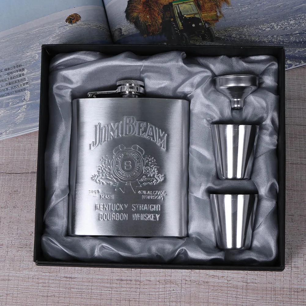 Flasque de poche portable en acier inoxydable pour whisky, 227 ml, contenant pour boissons alcoolisées, coffret cadeau, bouteille de vodka, outils