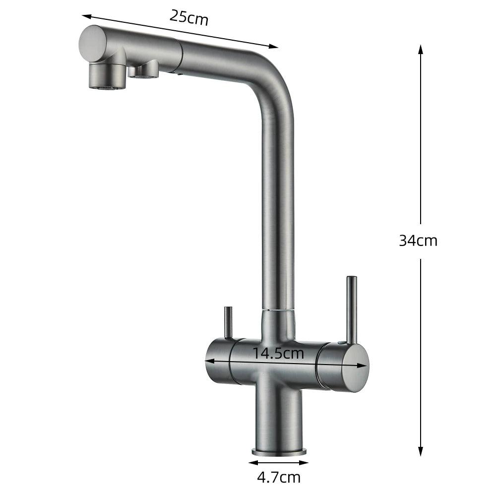 Robinet d'évier de cuisine filtré, douchette extractible, rotation à 360°, filtre à eau, double pulvérisateur, robinet d'eau potable, mitigeur d'évier