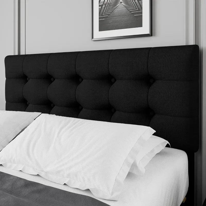 Queen Bed Frame with 4 Storage Drawers and Adjustable Headboard Upholstered Platform Bed with Button Tufted Design