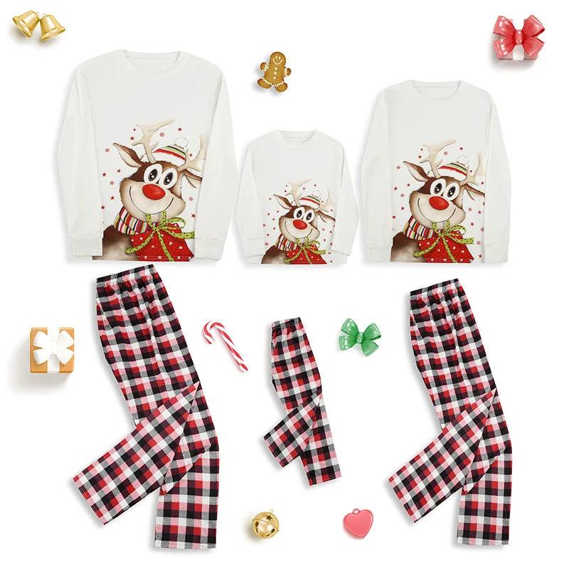 Ensemble de pyjama à manches longues pour la famille, imprimé élan de Noël 2024, vêtements de maison