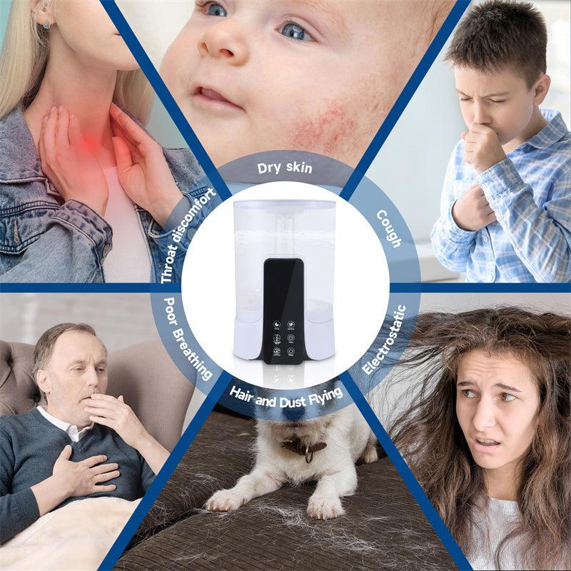 Humidificateur grande capacité 6 L, chauffage intelligent, minuterie, pulvérisation, stérilisation UV, télécommande intelligente