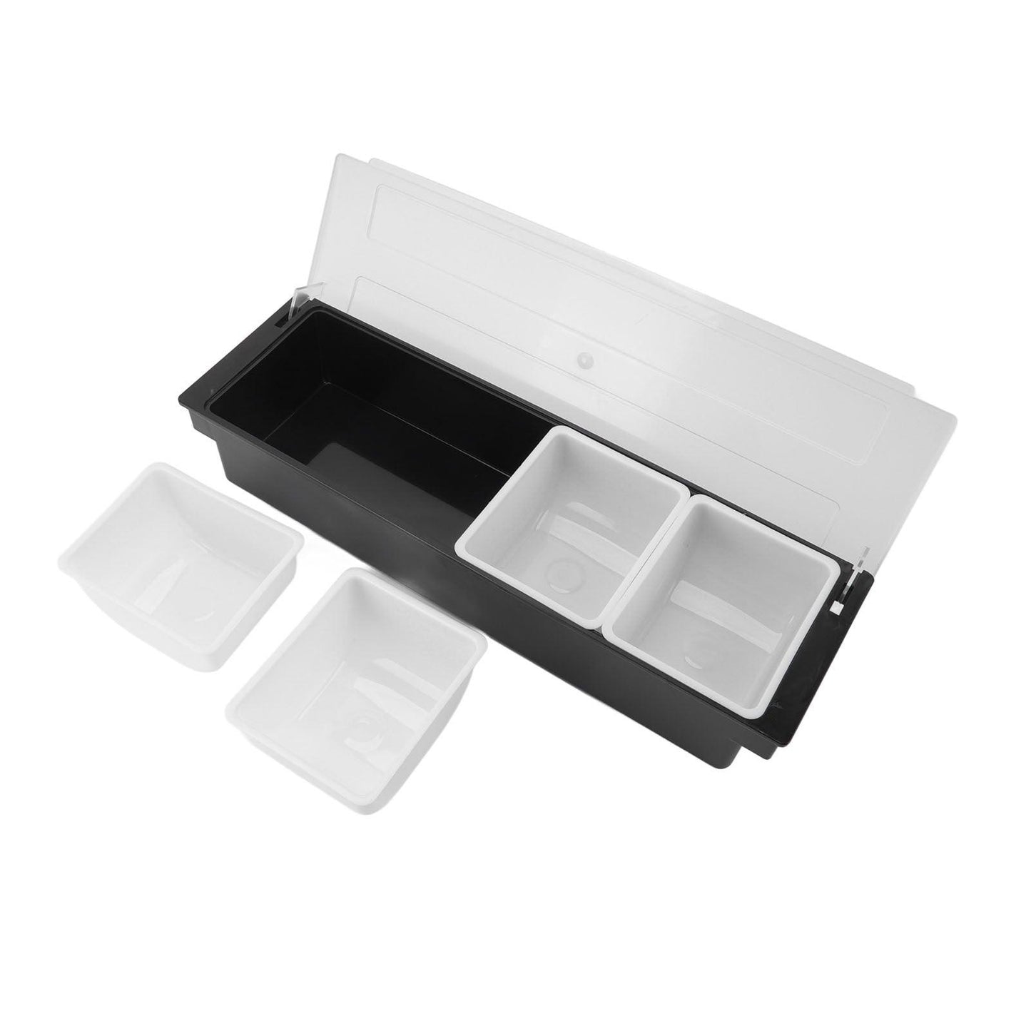 Boîte à condiments en plastique durable, couvercle transparent, design détachable, multifonction, pour fruits et légumes, 4 compartiments