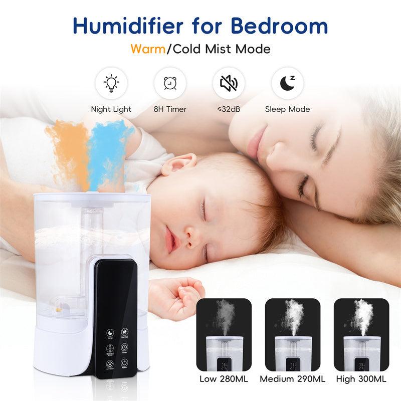 Humidificateur grande capacité 6 L, chauffage intelligent, minuterie, pulvérisation, stérilisation UV, télécommande intelligente
