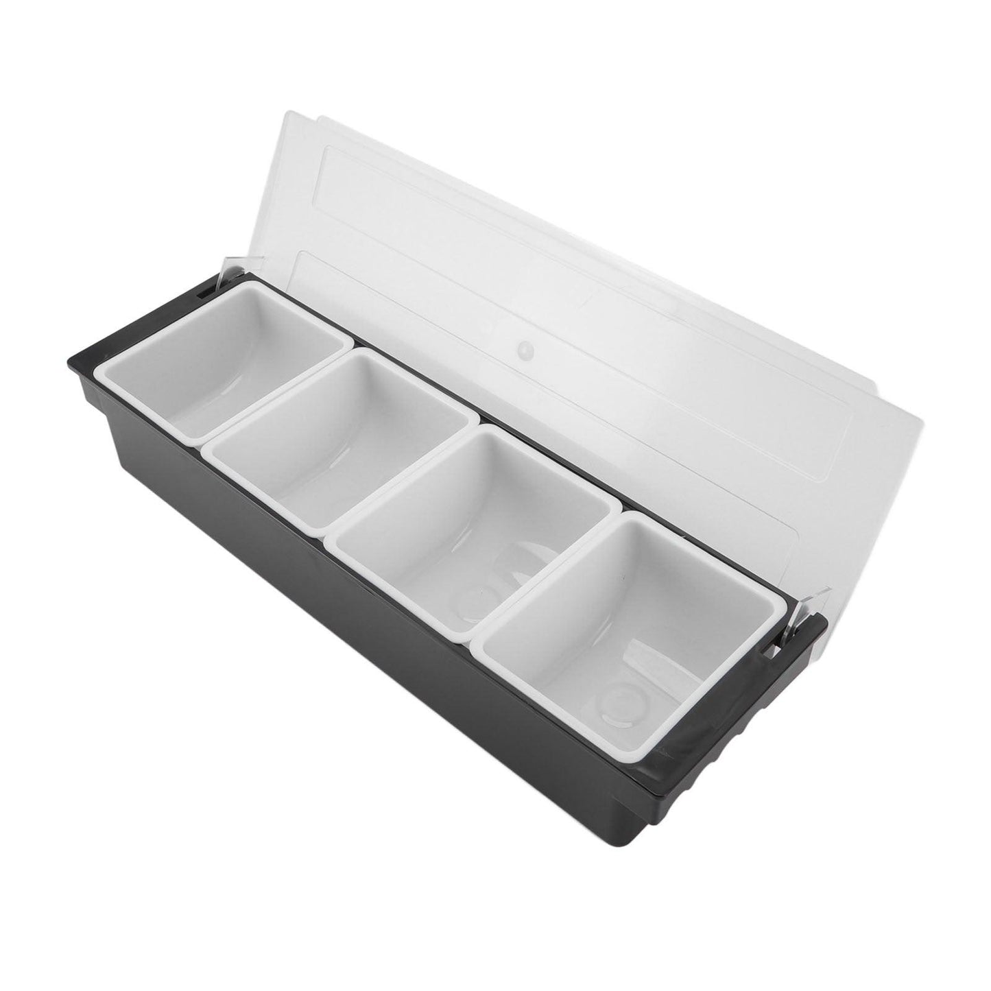 Boîte à condiments en plastique durable, couvercle transparent, design détachable, multifonction, pour fruits et légumes, 4 compartiments