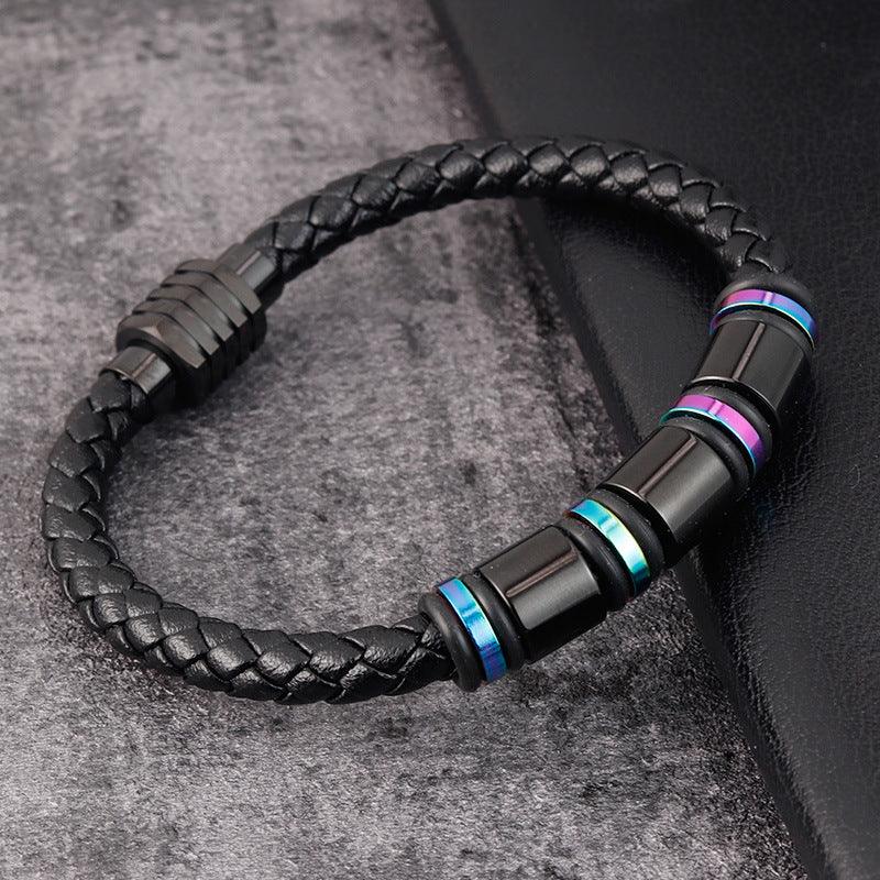 Bracelet simple en cuir et acier titane pour homme