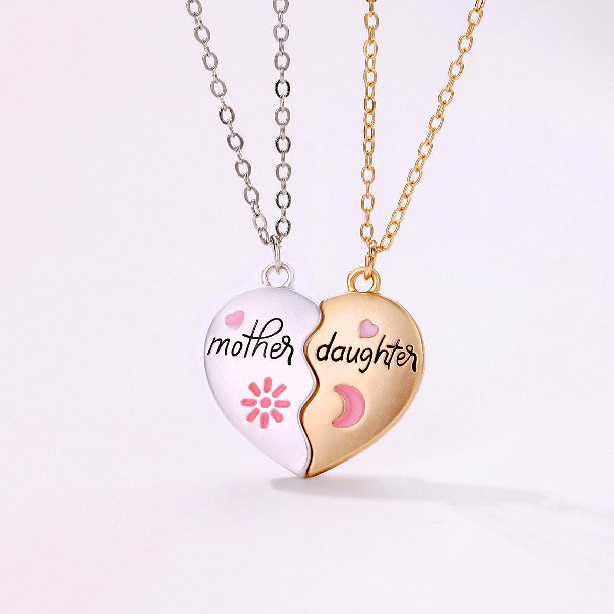 Ensemble de 2 bijoux mère-fille, collier assorti avec pendentif magnétique en forme de cœur, cadeau tendance pour la fête des mères