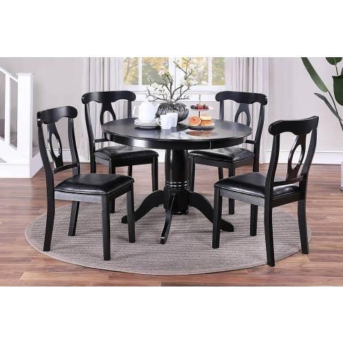 Ensemble de salle à manger 5 pièces au design classique, table ronde, 4 chaises d'appoint, coussins, tissu d'ameublement, siège en bois d'hévéa noir