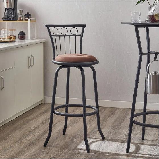 Ensemble de 3 tables et chaises de bar pour salle à manger, chaises de bar industrielles à hauteur de comptoir avec dossier en métal et assise en tissu