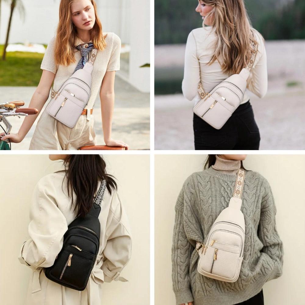 Sac de poitrine vintage pour femme, sac messager à bandoulière zippé non étanche pour les déplacements quotidiens