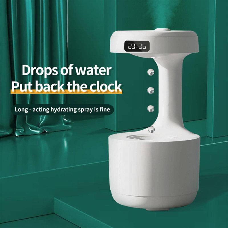 Humidificateur anti-gravité pour chambre à coucher avec horloge, diffuseur d'arômes à reflux en forme de goutte d'eau, grande capacité, silencieux, pour bureau, chambre à coucher, brumisateur domestique
