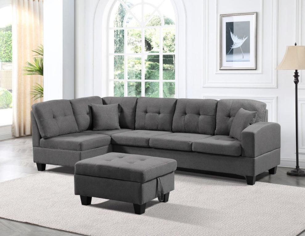 Canapé gauche en tissu avec pouf