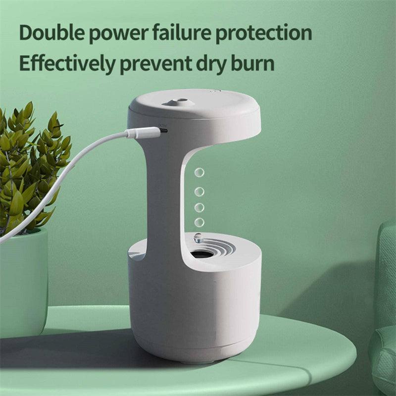 Humidificateur anti-gravité pour chambre à coucher avec horloge, diffuseur d'arômes à reflux en forme de goutte d'eau, grande capacité, silencieux, pour bureau, chambre à coucher, brumisateur domestique