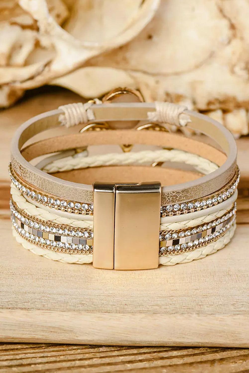 Bracelet à boucle magnétique en strass style bohème beige