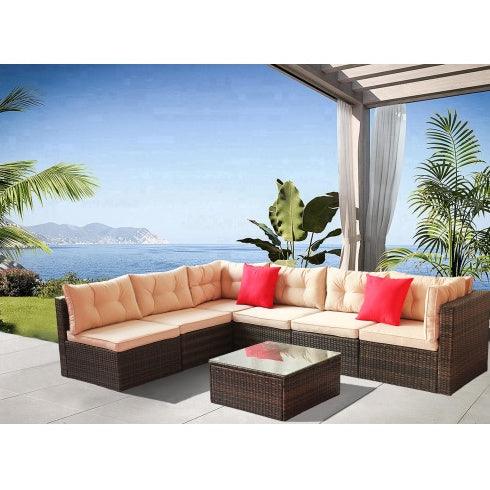 Ensemble de meubles de jardin en rotin PE, canapé d'angle et sectionnel