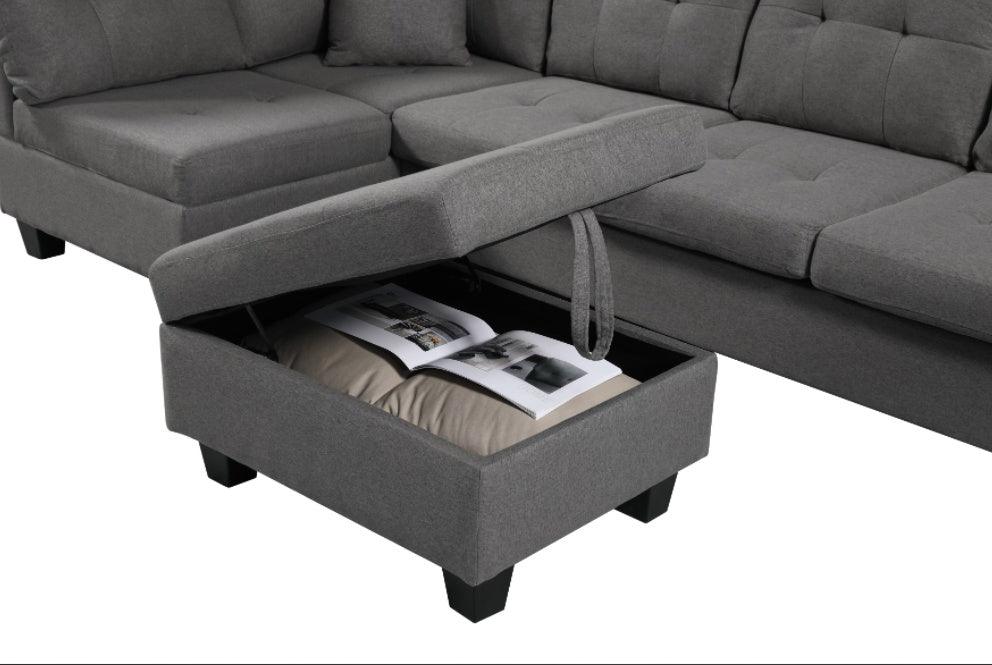 Canapé gauche en tissu avec pouf