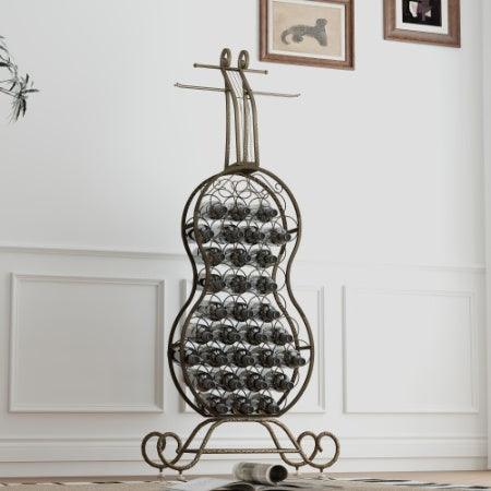 Casier à vin en forme de violoncelle, casier à vin autonome avec rangement pour bouteilles, rangement pour boissons alcoolisées et vins, rangement pour cuisine et salle à manger.
