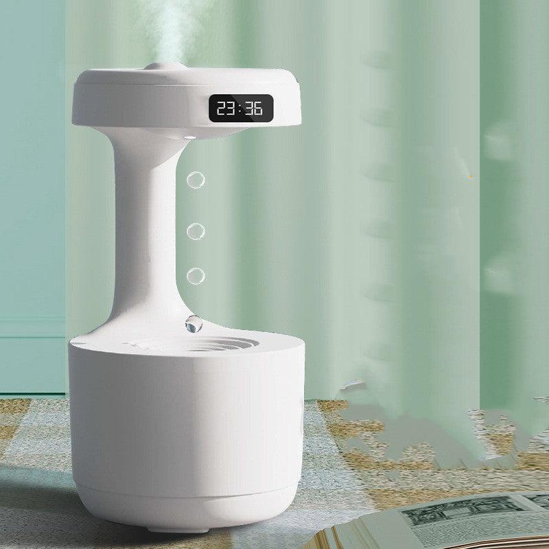Humidificateur anti-gravité pour chambre à coucher avec horloge, diffuseur d'arômes à reflux en forme de goutte d'eau, grande capacité, silencieux, pour bureau, chambre à coucher, brumisateur domestique