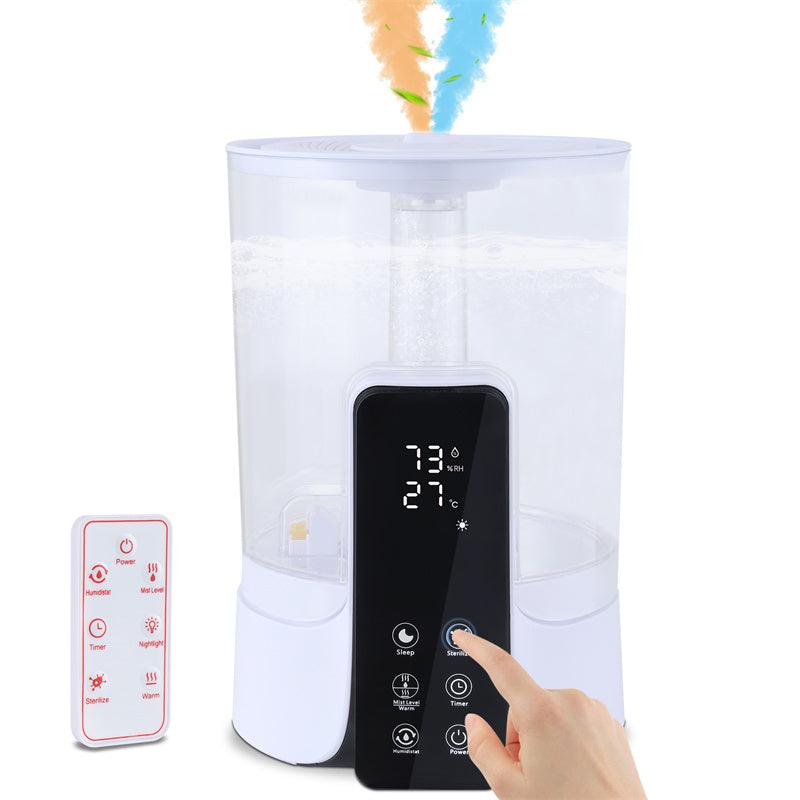 Humidificateur grande capacité 6 L, chauffage intelligent, minuterie, pulvérisation, stérilisation UV, télécommande intelligente