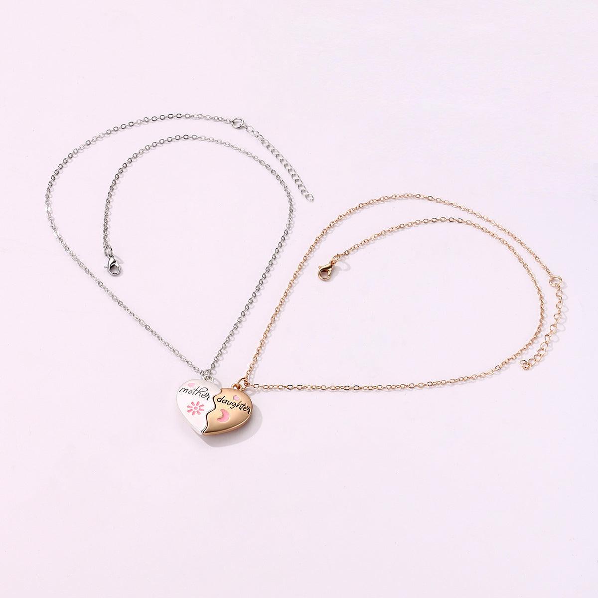 Ensemble de 2 bijoux mère-fille, collier assorti avec pendentif magnétique en forme de cœur, cadeau tendance pour la fête des mères