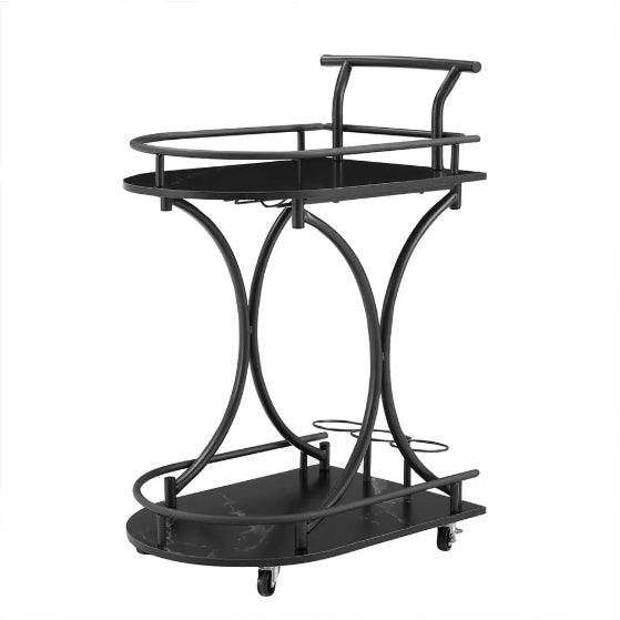Desserte de bar à 2 niveaux, noire, avec casier à vin et porte-verres, mobile, pour fête, maison, pour salon
