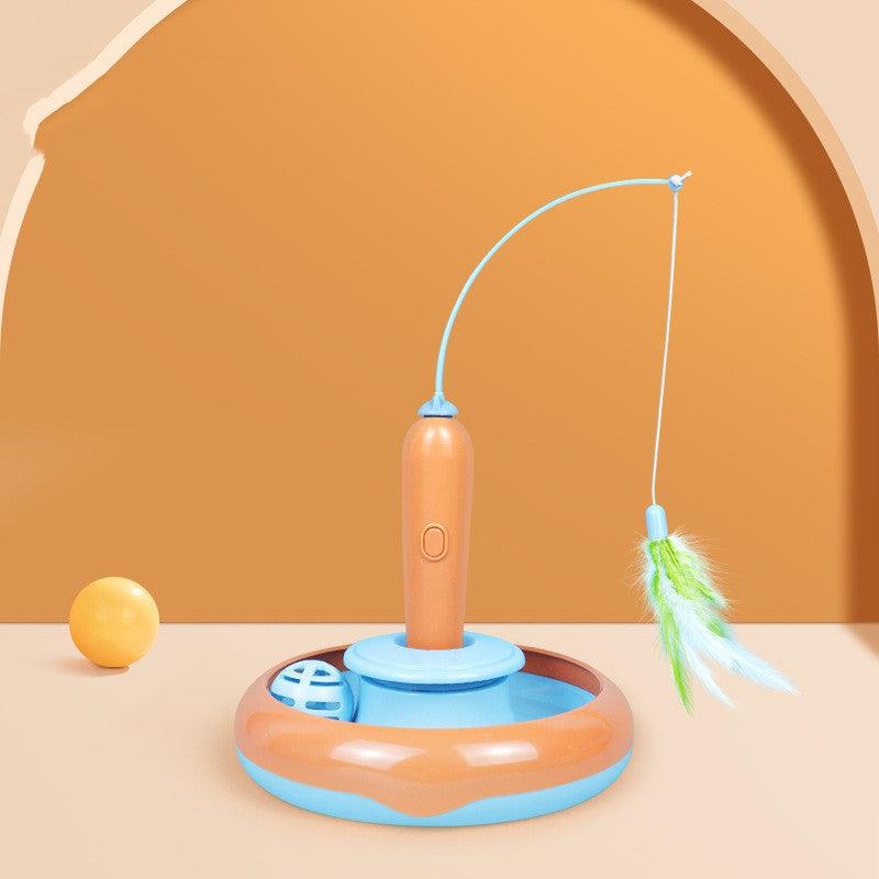 Jouet 2 en 1 pour chat avec plumes, plateau tournant pour jeu autonome, fournitures pour animaux de compagnie, jouets pour chats, articles pour chats, produits