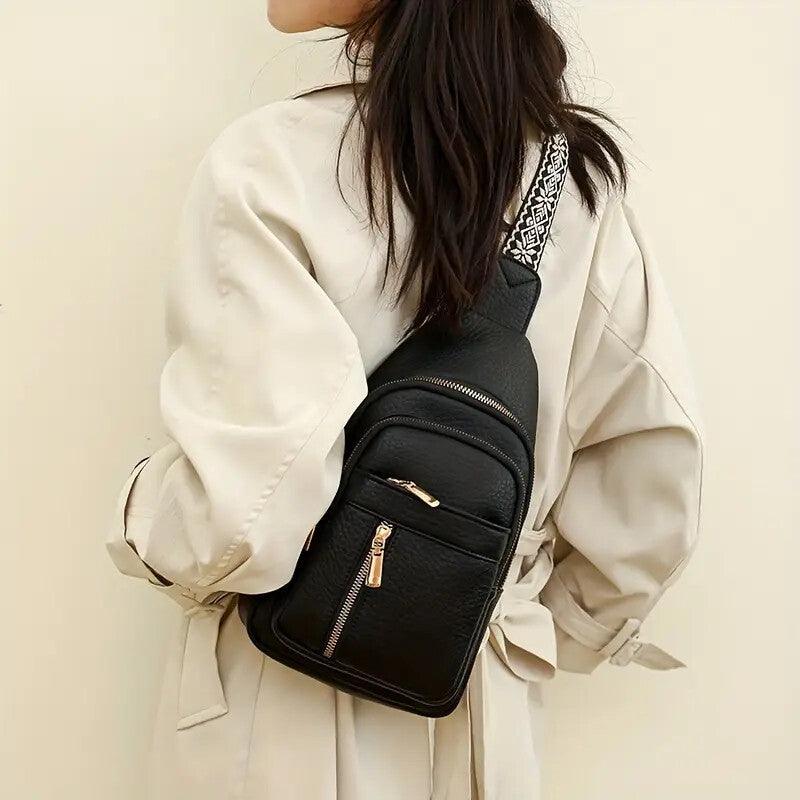Sac de poitrine vintage pour femme, sac messager à bandoulière zippé non étanche pour les déplacements quotidiens