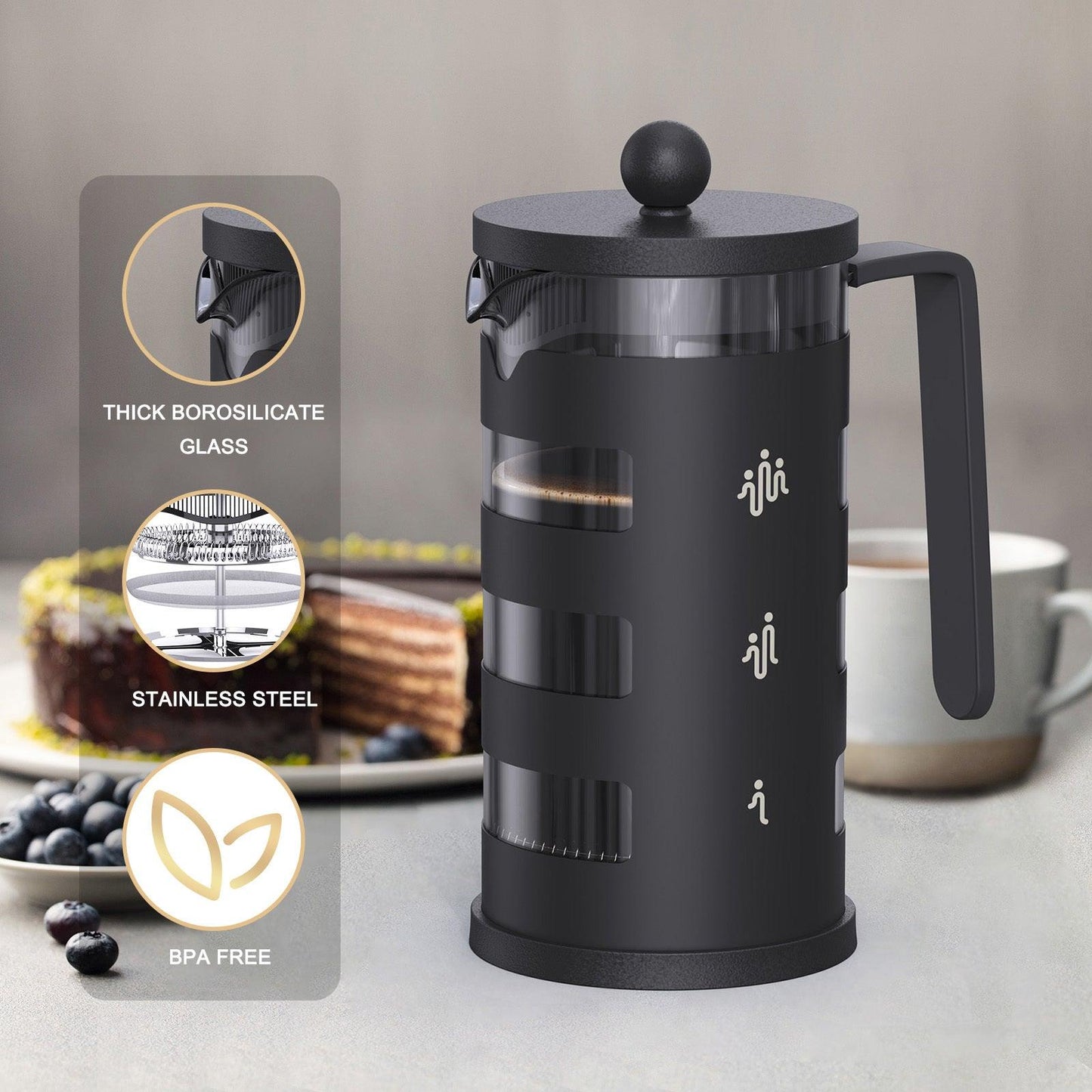Cafetière à piston RAINBEAN, nettoyage facile, verre borosilicate résistant à la chaleur