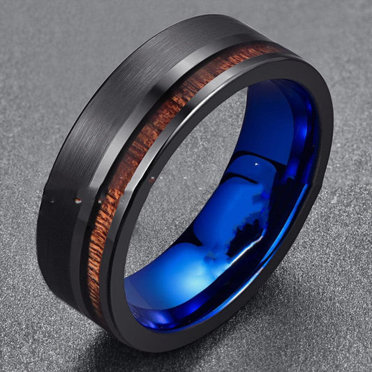 Bague simple en acier tungstène givré pour homme